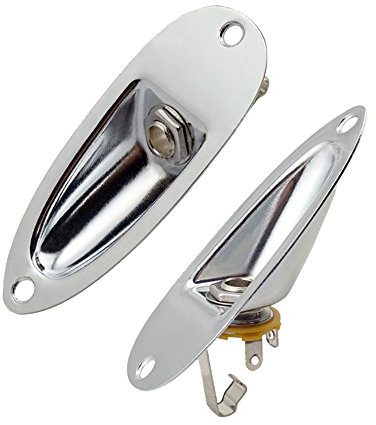 2pcs Boat Style 1/4 Loaded Guitar Pickup Output Jack Plug Socket plate and Screws ferrule for Fender Strat Stratocater Style Electric Guitar(Chrome)