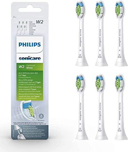 Philips Sonicare, Têtes de brosses à dents électriques soniques W2 Optimal White pour des dents plus blanches, Blanc, Lot de 6, modèle HX6066/10