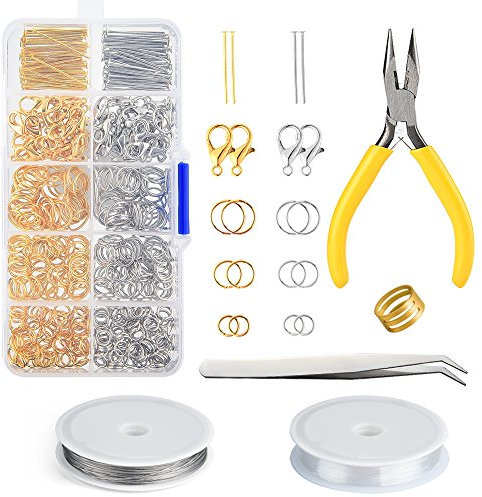 FEPITO Kit di creazione di Gioielli Chiusure per Aragosta in Argento e Oro Set di Anelli per Gioielli e Anelli di Salto Aperti con pinze