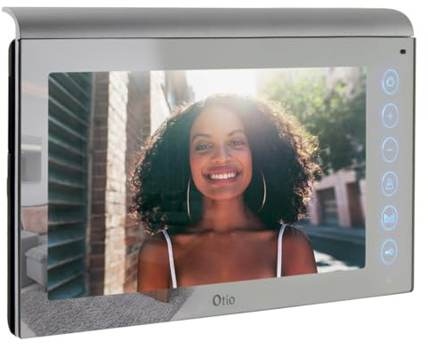 Otio - Moniteur 7'' Effet Miroir pour Portier Vidéo - Écran Couleur HD 720p - Aluminium - Gris - Commandes Portail/Gâche - Mémorisation Visiteurs - Raccordement Moniteur Supplémentaire