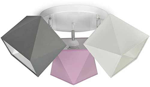 FKL DESIGN Home Deco Deckenleuchte Deckenlampe Kinderleuchte Kinderlampe Leuchte Lampe mehrfarbig Stern Metall 230V (N149-G3 Glatt, Grau-Rosa-Weiß)