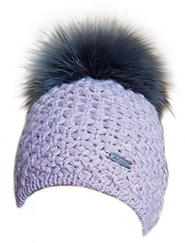 MERRYLAND Mütze Echtfellbommel Rosa Pudelmütze ECHTFELL Bommelmütze Hat Real Fur Handmade Fellbommel Echt Fell Strickmütze Bommel Pelzbommel Waschbär Raccoon Pelz