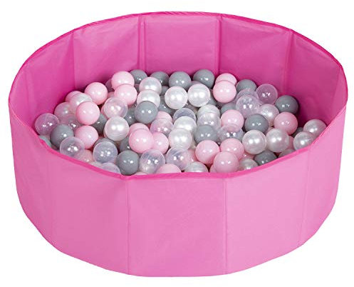 Selonis Piscina Pieghevole Con 100 Palline Colorate, Rosa:Perla/Grigio/Trasparente/Rosa Chiaro