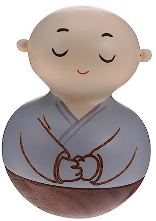 BESPORTBLE Stehaufmännchen Holz Mönch Figuren Kinder Baby Spielzeug Zuhause Büro Desktop Dekoration Weihnachten Festival Geburtstag Geschenk Grau Augen Geschlossen