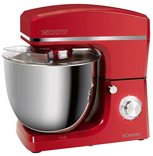 Bomann Knetmaschine | XXL Knetmaschine | Küchenmaschine | 8 Geschwindigkeitsstufen | 10 Liter-Edelstahlschüssel | 1500 Watt | 6 kg Teigzubereitung | transparenter Spritzschutzdeckel | KM 6036 CB rot