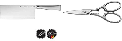WMF Grand Gourmet Chinesisches Kochmesser 31,5 cm, Spezialklingenstahl, Performance Cut, Klinge 18,5 cm & Grand Gourmet Küchenschere 20 cm, Kapselheber, Schraubverschlussöffner, Cromargan Edelstahl