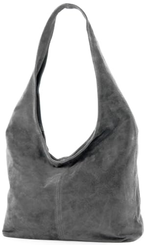 modamoda de T150 Damen Schultertasche Shopper Large aus Wildleder handmade in Italy, Farbe:Dunkelgrau2021