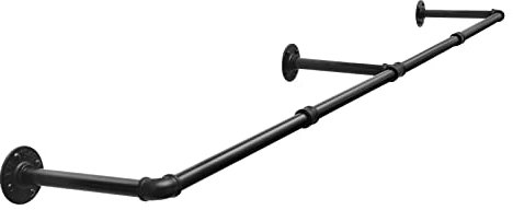 eSituro Kleiderstange Wandmontage 180cm, Kleiderständer für die Wand, Industrierohr Kleiderstangen, Platzsparenders Wandregal Küchenregal, Schwarz