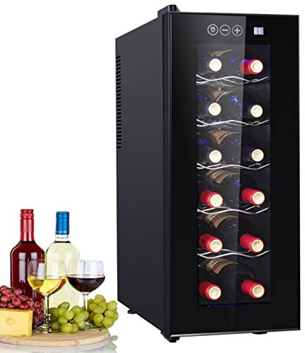 0℃ Outdoor Nevera para Vinos, Cava de Vino Minimalista Enfriadora de Vinos para 12 Botellas, Control de Temperatura Digital, Vinoteca Temperatura 8-18°C, 33L, Luz LED Interior, Acabado Moderno