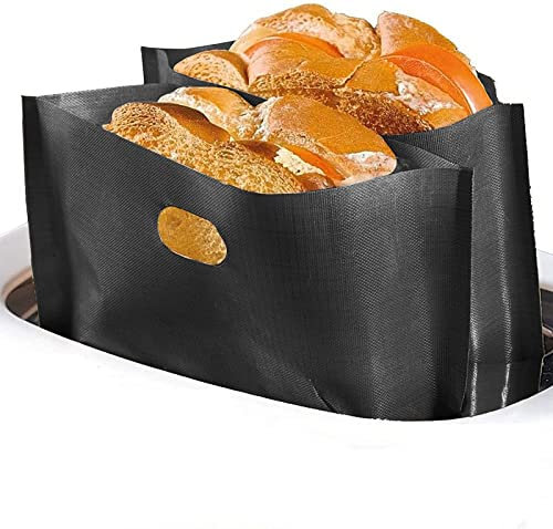 Toastbeutel,toasterbags wiederverwendbar 17 x 19 cm Hitzebeständig Antihaft Teflon Toaster Beutel Sandwich Beutel für Käse-Sandwiches Würstchen Pizza (Schwarz 6 Stück)