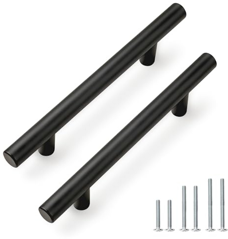 PinLin 20 Pack Cupboard Door Handles 96mm Hole Spacing Black Kitchen Cabinet Pulls Stainless Steel Bar Handle