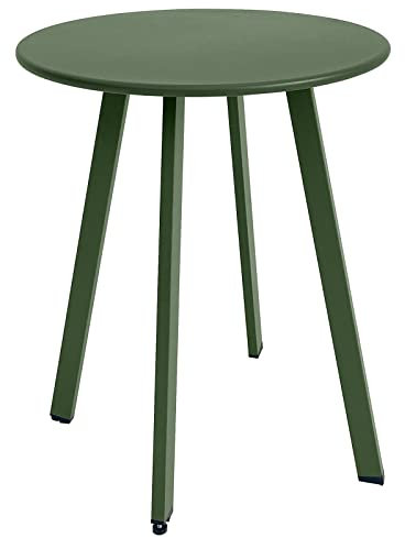 Meluvici Outdoor-Tisch, wetterbeständig, Terrasse, rund, Metall, Stahl, kleiner Tisch, wasserdichter Beistelltisch für Garten, Balkon, Hof, Dunkelgrün