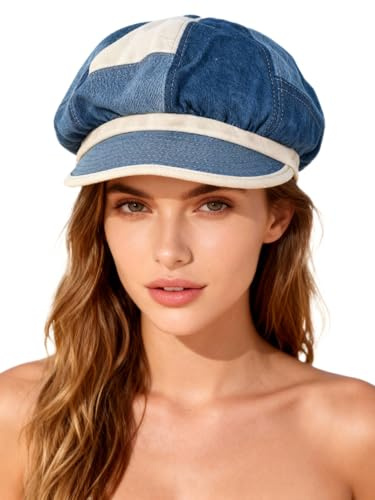 Idopy Damen Patchwork Denim Ivy Newsboy Paperboy Baker Boy Beanie Gatsby Cabbie Painter Cap Jeans Hüte