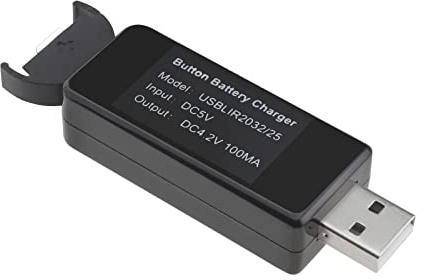 Be In Your Mind Chargeur de Batterie Bouton pour LIR2016 LIR2025 LIR2032 Piles Bouton Performances Fiables USB Chargeur Rapide Multifonctionnel 78x23mm, Noir