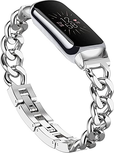 Wizvv Armband Kompatibel mit Fitbit Luxe,Schlankes Metallband Edelstahl Verstellbare Bänder Ersatzbänder für Fitbit Luxe Smart Uhr für Frauen Männer-Silber