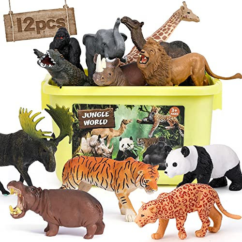 FRUSE Safari Animals Figures,12PCS Jumbo Wild Zoo Animals Figurines,Realistic African Jungle Animals Playset with Panda,Lion,Elephant,Educational Learning Toys for Toddlers Kids 3-5