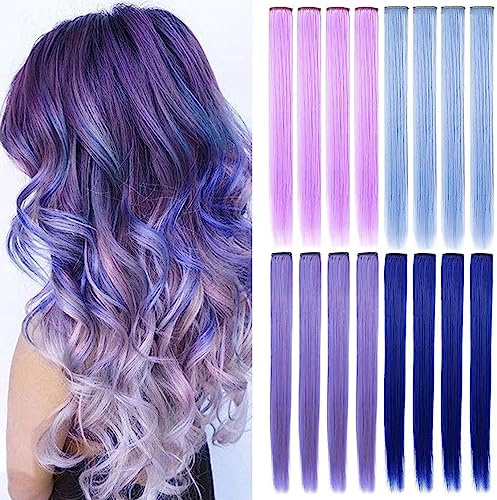 ZHIRXIN 12 pezzi clip colorate in extension per capelli per feste, parrucche sintetiche, accessori per capelli (azzurro, viola chiaro, blu, lavanda)