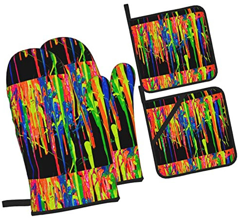 Gants De Four Couleur Anti Chaleur Maniques Cuisine avec Maniques Gants De Cuisine pour Barbecue Femmes Cuisson