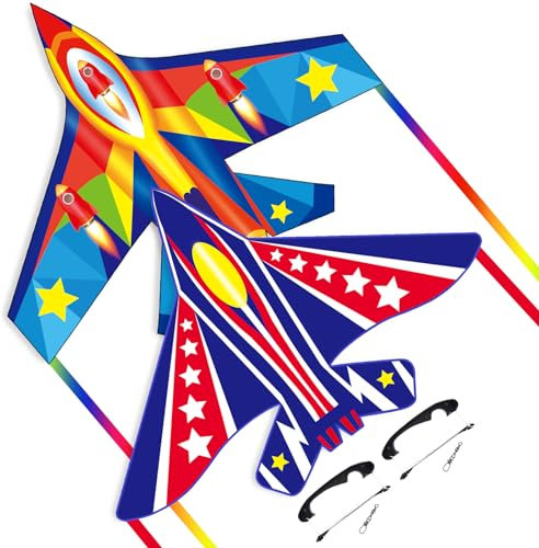 Flying Hoofer Kinder Flugzeug Drachen Flugdrachen, 2er-Set, Ideal für Kleinkinder und Einsteiger. Leicht zu Fliegen und Zusammenzubauen, mit Bequemer Drachenspule und 300ft Schnur.