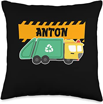 Waste Collector Dump Trash Recycling Lover Anton Trash Kids Collector Ecologist Garbage Truck Throw Pillow, 16x16, Multicolor