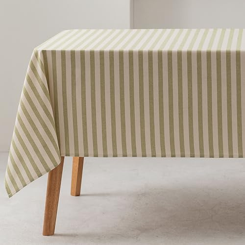 GAMUSI Rechteckige Tischdecke, Streifen, grün, wasserdicht, Stoff, 100% Baumwolle, waschbar, Innen- und Außenbereich, 140 x 200 cm