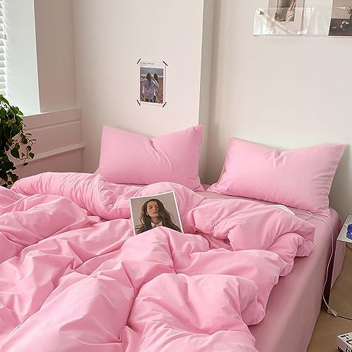 Nanko Pink Full Size Duvet Cover Set, Luxury Lightweight Microfiber Bedding Sets with Zip Ties - Modern Bed Sets for Women Men Chambray Teen 3pc 80 x 90 inch, Light Pink Coral