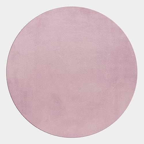 Carpettex Hochflor Teppich Wohnzimmer Shaggy Flokati Teppich Modern Einfarbig 120 cm Rund Rosa - Teppich Schlafzimmer Weich Flauschig Waschbar Teppich Küche Esszimmer - Langflor Teppiche