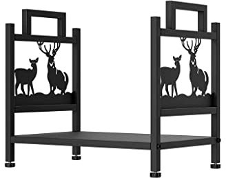 Kaminholzregal aus Metall, einfach, vom Boden bis zur Decke, abnehmbares Holzregal für drinnen und draußen (Schwarz)