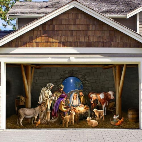 Weihnachtsgarage -Tür -Banner, 6x13ft Polyester Krippe Szene Weihnachten Garagentor Dekorationen, Weihnachts -Garagentür -Abdeckungs Hintergrund für Weihnachtsfeiertagsartierart