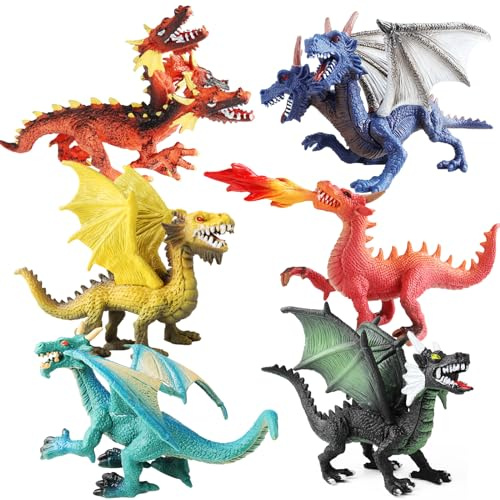 EOIVSH Dragon Toy Figures - Ancient Flying Dragon Figurines, Mythical Action Figure Kid Toys, Girls and Boys Ages 3 and Above, Pack of 6