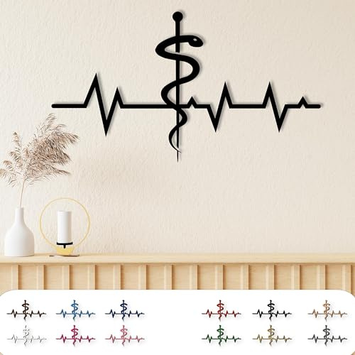 XXL Arzt Arzthelferin Geschenke MDF Holz Wandschild Aufkleber – Geschenkidee EKG Äskulapstab Wandtattoo Deko für Arztpraxis, Rezeption & Zuhause, 12 Holzfarben