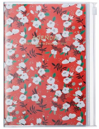 MARK'S 2024/2025 Taschenkalender B6 vertikal, Flower Pattern, Red: Von Oktober 2024 bis Dezember 2025