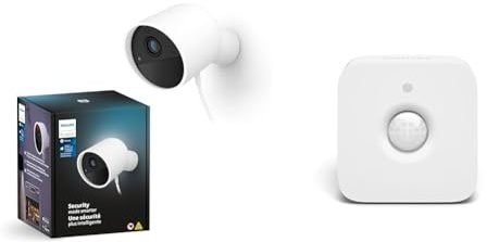 Philips Hue Secure Cámara de Video Vigilancia Inteligente para Exteriores o Interiores, Cable, Blanco + Philips Hue Sensor de movimiento, Accesorio para Bombillas y Lámparas Inteligentes Hue