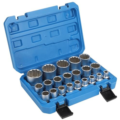 CPROSP 21tlg Steckschlüssel Einsatz Satz Zwölfkant 1/2, Socket Spanner Set 8-36mm, Vielzahn Nuss, Vielzahn Steckschlüssel Nusskasten 12-Punkte-Entwurf CR-V Stahl