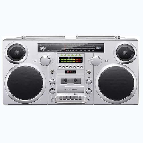 Bluetooth CD Player Retro Cassette Boombox With AM/FM Radio, SD Slots, Aux In, USB/SD Conversion, Headphone Jack - Portable Wireless Music Player for Home, Office, School, and Outdoor Use