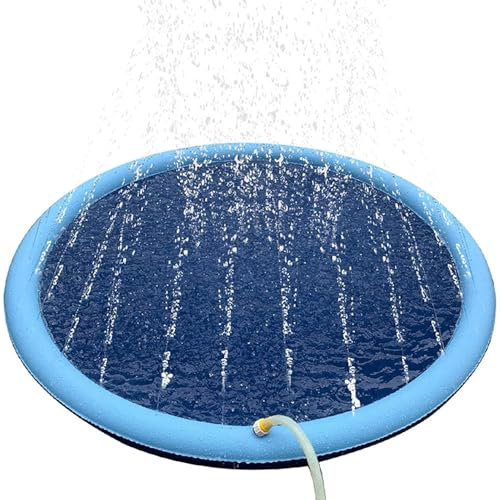 Hsthe Sea Kinder Wasser Spielen Matte 100 cm,Extra große aufblasbare Kinder Sprinkler Matte,Pool Brunnen Matte,Wasserspielzeug Hund Pool,Sprinkler Water Play MMatte Spielregner für Hunde Sprühmatte