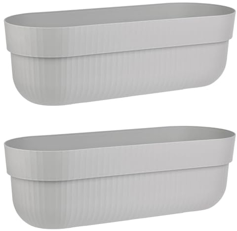 Engelland - 2 x Blumenkasten, Blumentopf, Farbe: Grau, Pflanzkasten mit Wasserspeicher/Drainagesystem und Abstandshalter, 50 cm, PP-Kunststoff, Balkonkasten, länglich, formstabil