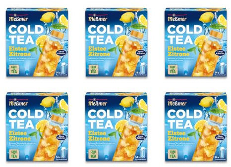 Meßmer Cold Tea Eistee Zitrone | 6x14 Pyramidenbeutel Vorteilspaket | Für die Wasserflasche | ohne Zucker | ohne Kalorien | Alternative zu zuckerhaltigen Getränken wie Limonade oder Saft