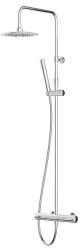 AM.PM F07PA400 – Colonne de douche avec mitigeur thermostatique, barre douche, pomme de tête inox et douchette ABS 1 jet, chromé, économie d’eau 30%, sécurité 38 °C