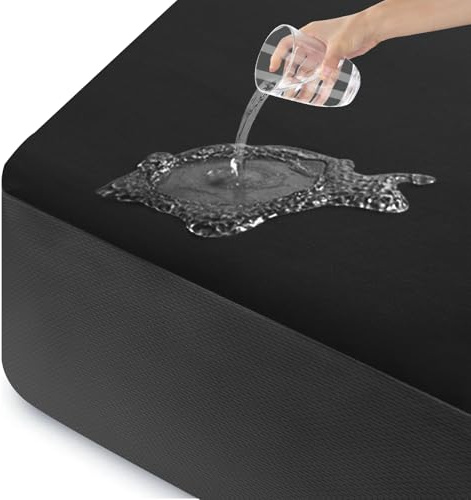 ohano Wasserdichter Matratzenschoner 160x200cm, Feinem Flanell Mikrofaser-Spannbettlaken, Inkontinenzauflage, Nässeschutz Bettlaken Spannbetttücher,Wasserdicht und Atmungsaktive Matratzenbezug,Schwarz