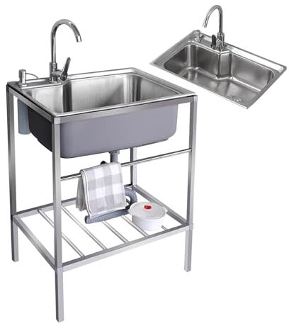 Évier En Acier Inoxydable,Évier Inox Cuisine Lavabo À Une Cuve,Évier Utilitaire Avec Robinet Evier Restaurant Commercial Pour Restaurants Hôtels Cuisines Buanderie Extérieur Intérieur(23.6x17.7x29.5in