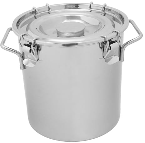 BEBEMOKO 6l Stainless Steel Sealed Bucket with Buckle Easy to Move Practical Food Storage Canister Silver for Kitchen Grease and Soybeans