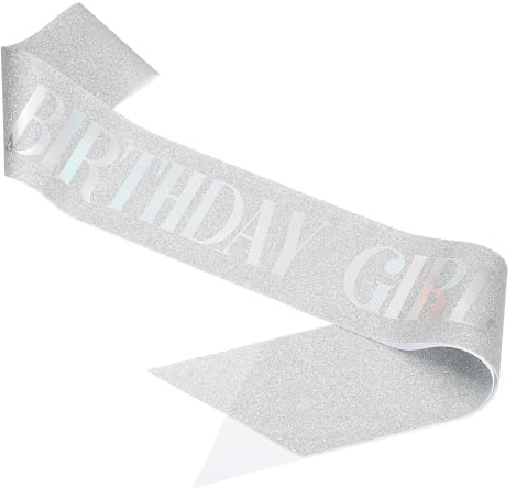 PATIKIL Banda de Cumpleaños para Niñas, Banda para Mujeres Sash Princesa Reina de Satén Decoraciones de Fiesta con Alfiler de Seguridad para Regalos de Fiesta, Fantasía Plateada