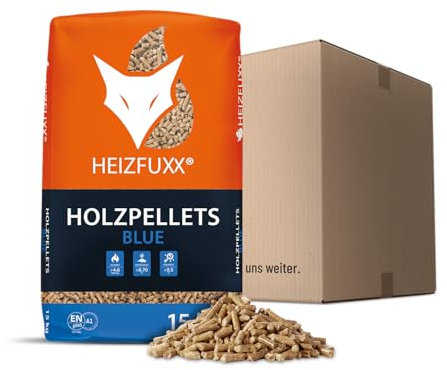 HEIZFUXX Holzpellets Blue 6mm 15kg Sack Paket Pellets Weichholzpellets Heizpellets Für Pelletofen Kaminpellets Ofenpellets Brennholz Pellet Säcke Sackware En Plus A1 Paligo