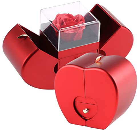 Caja de almacenamiento con forma de manzana roja para rosas rojas eternas – Caja de flores para collar, pulsera, cumpleaños, fiesta, San Valentín