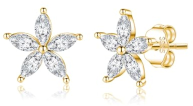 SLUYNZ 925 Sterling Silver CZ Flower Earrings Stud for Women Girls Teens Flower Stud Earrings Post (B-Gold)