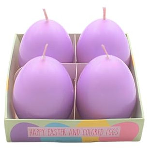 Dekohelden24 Candele a forma di uovo di Pasqua, in set da 4 pezzi, candele a forma di uovo di Pasqua, colore viola pastello, dimensioni H/Ø 6,5 x 4 cm,