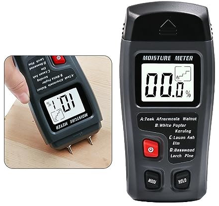 Misuratore di Umidità, Misuratore di umidità del legno digitale a due pin Tester di umidità del legno Igrometro Rilevatore di umidità del legno Ampio display LCD per legna da ardere, legname e mattoni