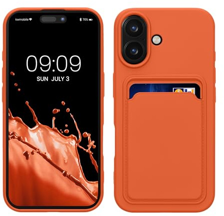 kwmobile Fodral kompatibelt med Apple iPhone 16 fodral - telefonfodral med silikonkortsfack - orange