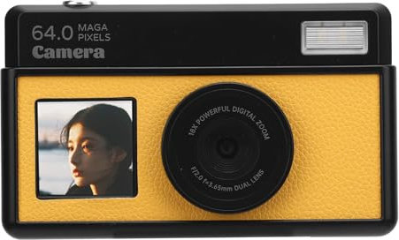 64MP 4K 18x Zoom Autofocus Retro Digital Camera with 2.8 Inch Screen, LED Fill Light, Multiple Filters, for Clear Photos and Videos, Long Battery Life (Yellow Black)